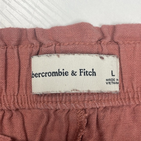 Abercrombie & Fitch High Rise Elastic Waist Linen Wide Leg Crop Pant Coral Large - Picture 10 of 12